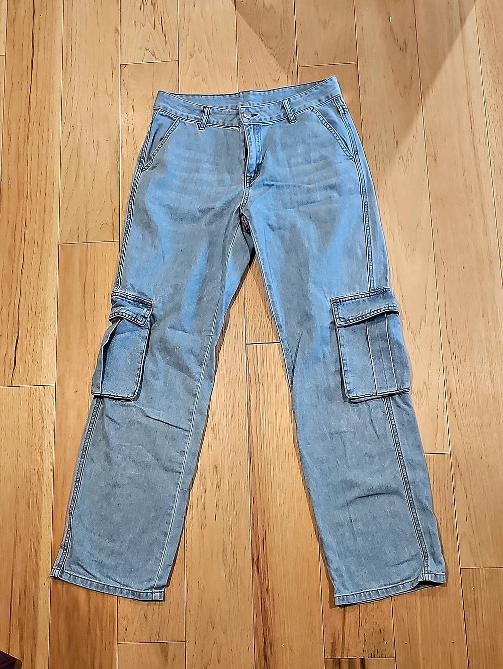 SHEIN W28 L32 Cargo Pants Blue Straight Leg Denim Cargo Pants W28 L32